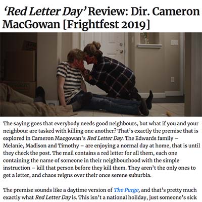 ‘Red Letter Day’ Review: Dir. Cameron MacGowan [Frightfest 2019]